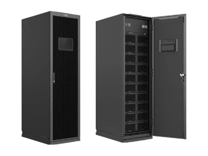 System litowo-jonowy: obudowa zamknięta i ta sama szafa z otwartymi drzwiami